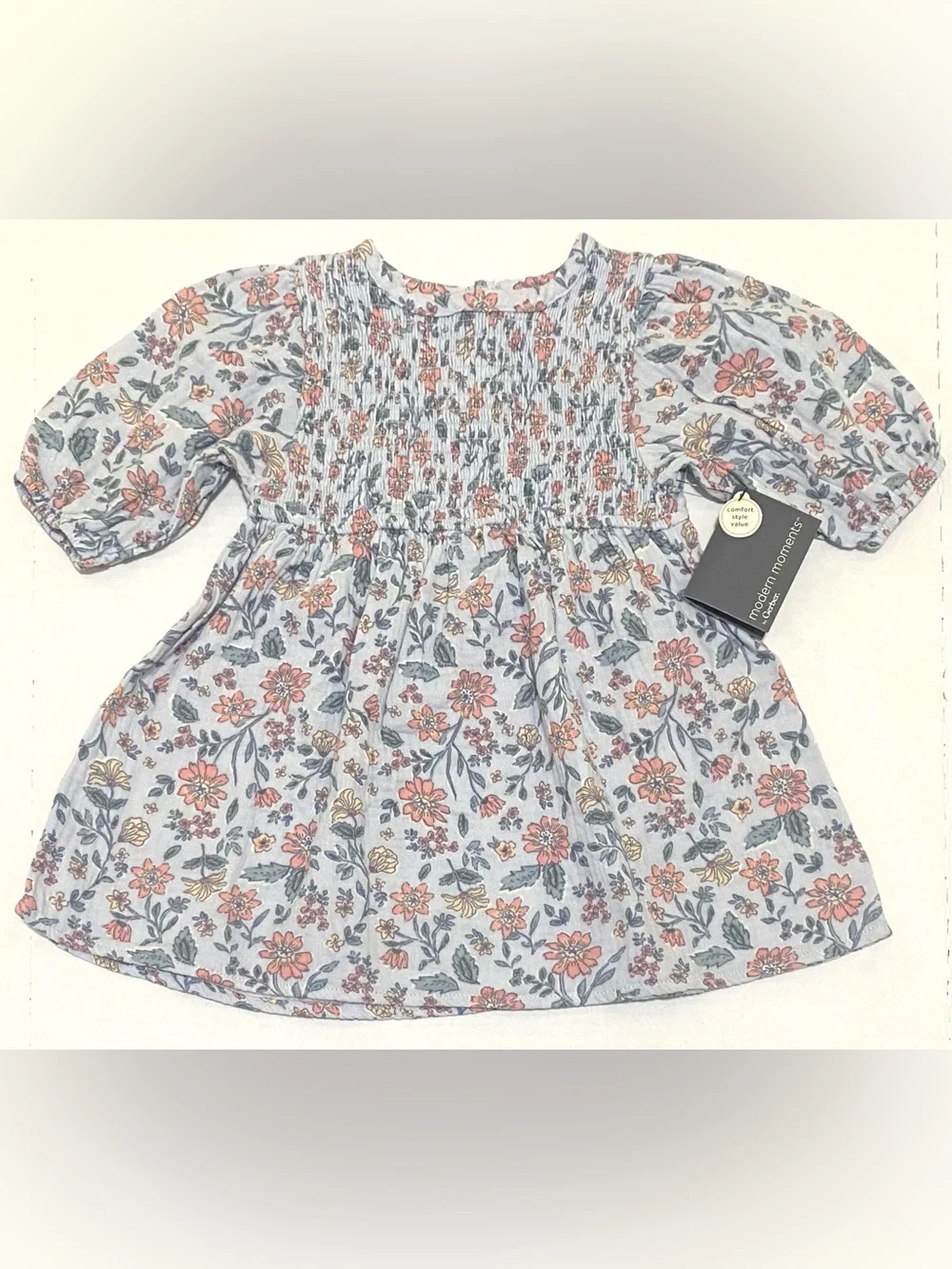 Modern Moments Girls 2T Blue Floral Cotton Smocked Dress Boho Cottagecore Comfy
